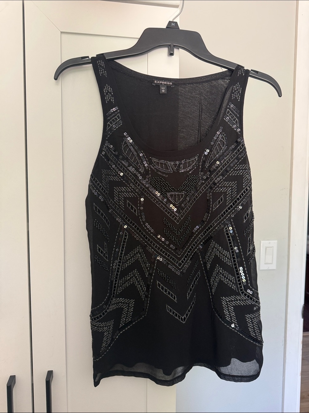 Express Black Sequined Geometric Tank Top